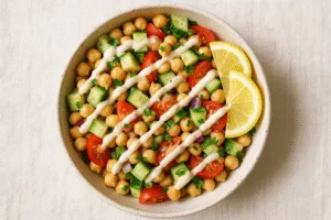 Chickpea and Cucumber Salad with Creamy Lemon-Tahini